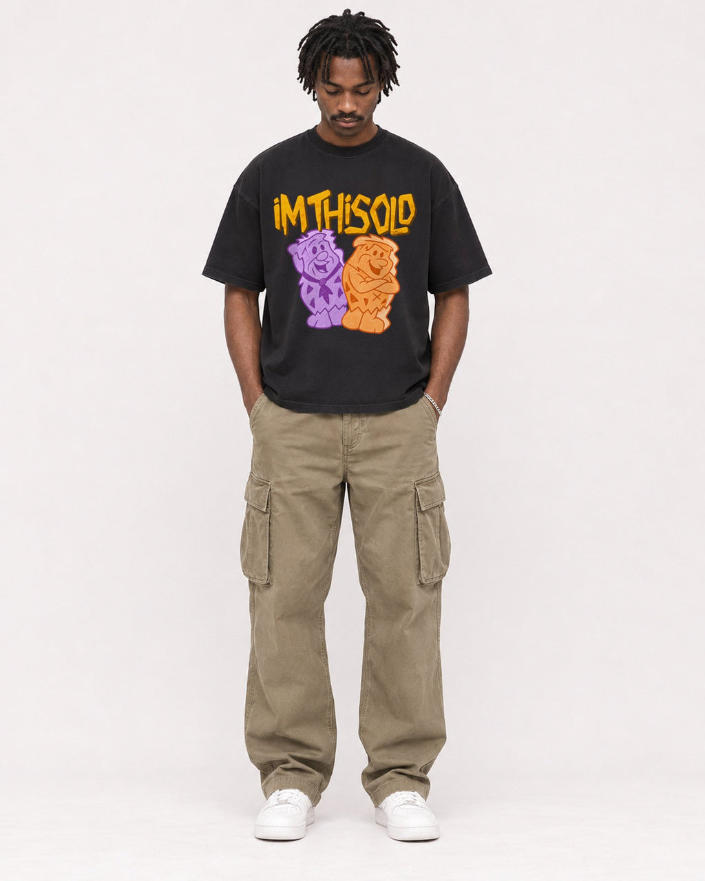 Mockup Boxy Heavyweight Tee Black male full-body 04