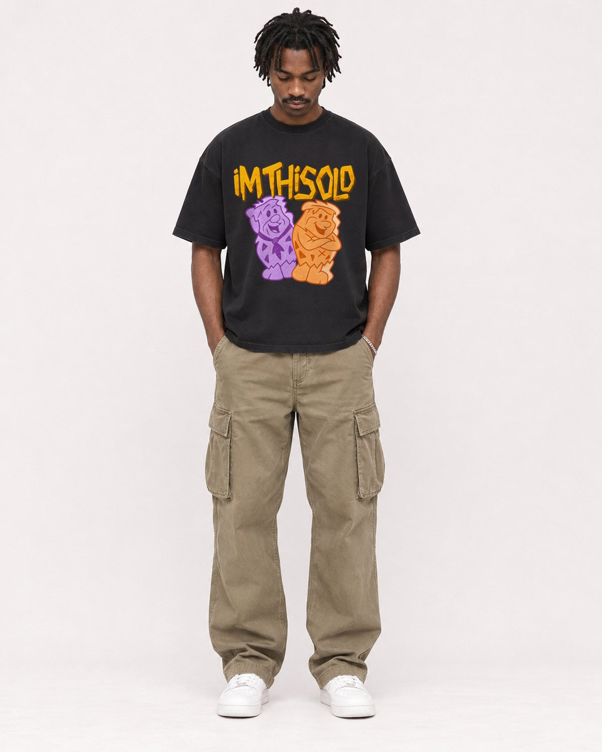 Mockup Boxy Heavyweight Tee Black male full-body 04