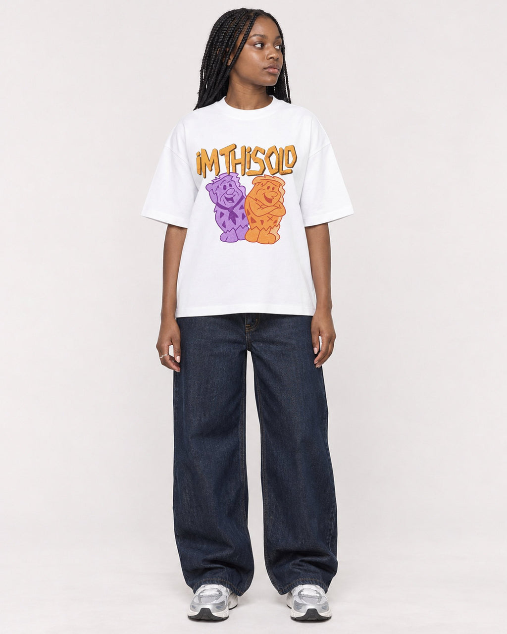 Mockup Boxy Heavyweight Tee White female full-body 04