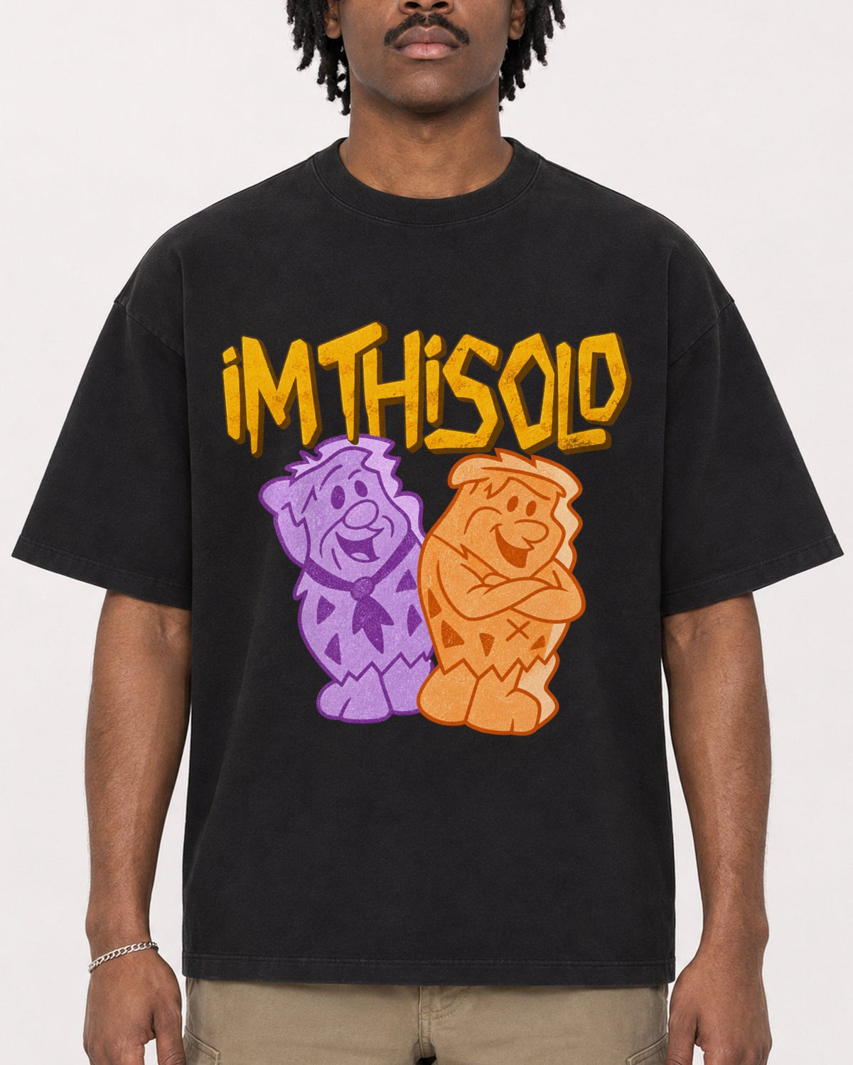 Mockup Boxy Heavyweight Tee Black male close-up 04