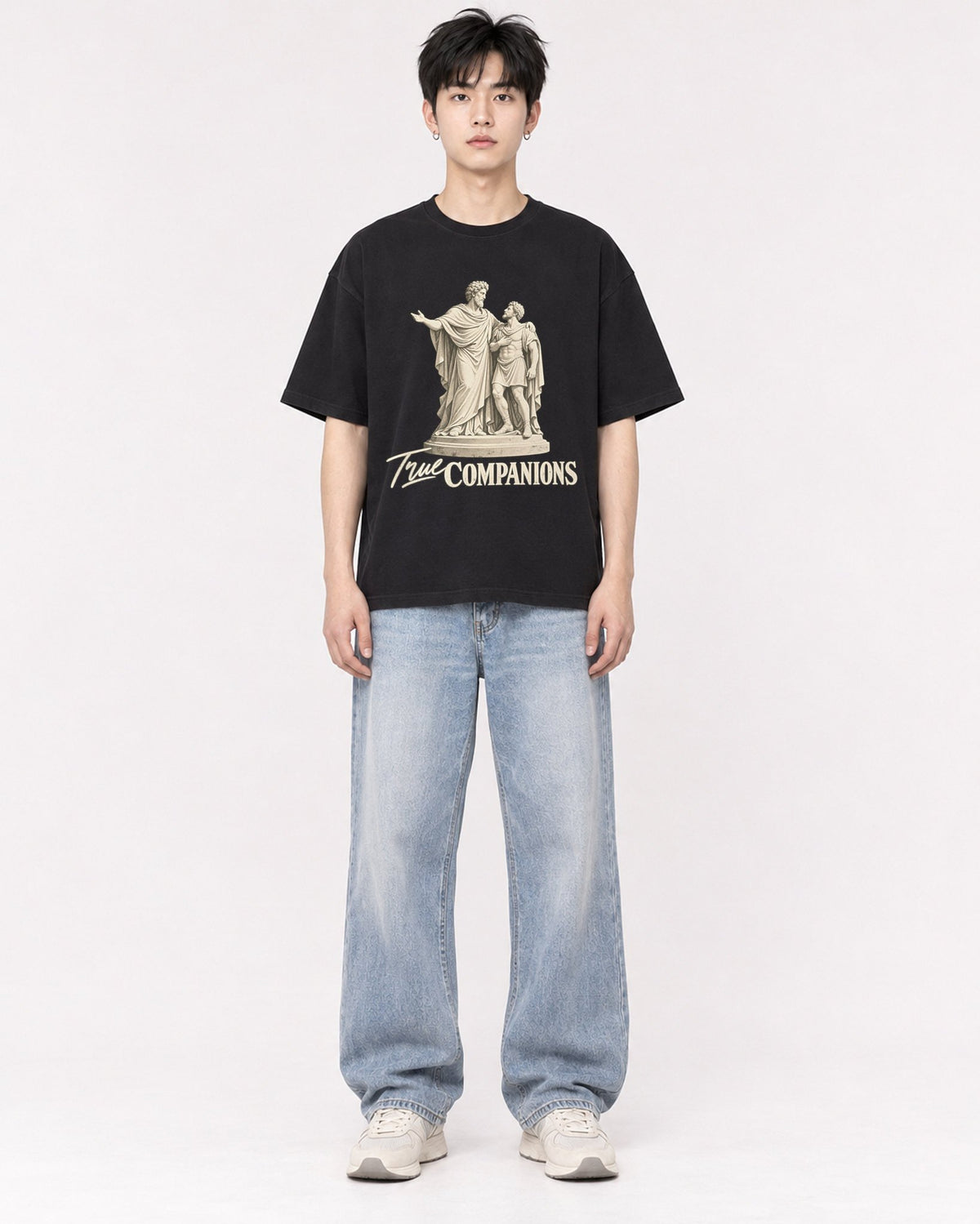 Mockup Boxy Heavyweight Tee Black male full-body 01