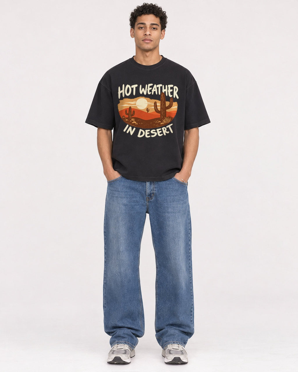 Mockup Boxy Heavyweight Tee Black male full-body 10