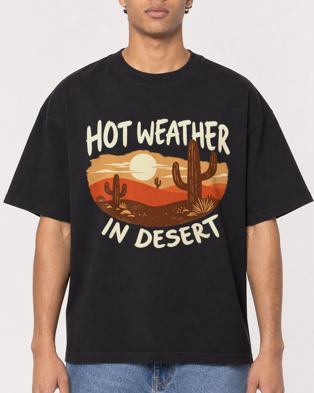 Mockup Boxy Heavyweight Tee Black male close-up 10