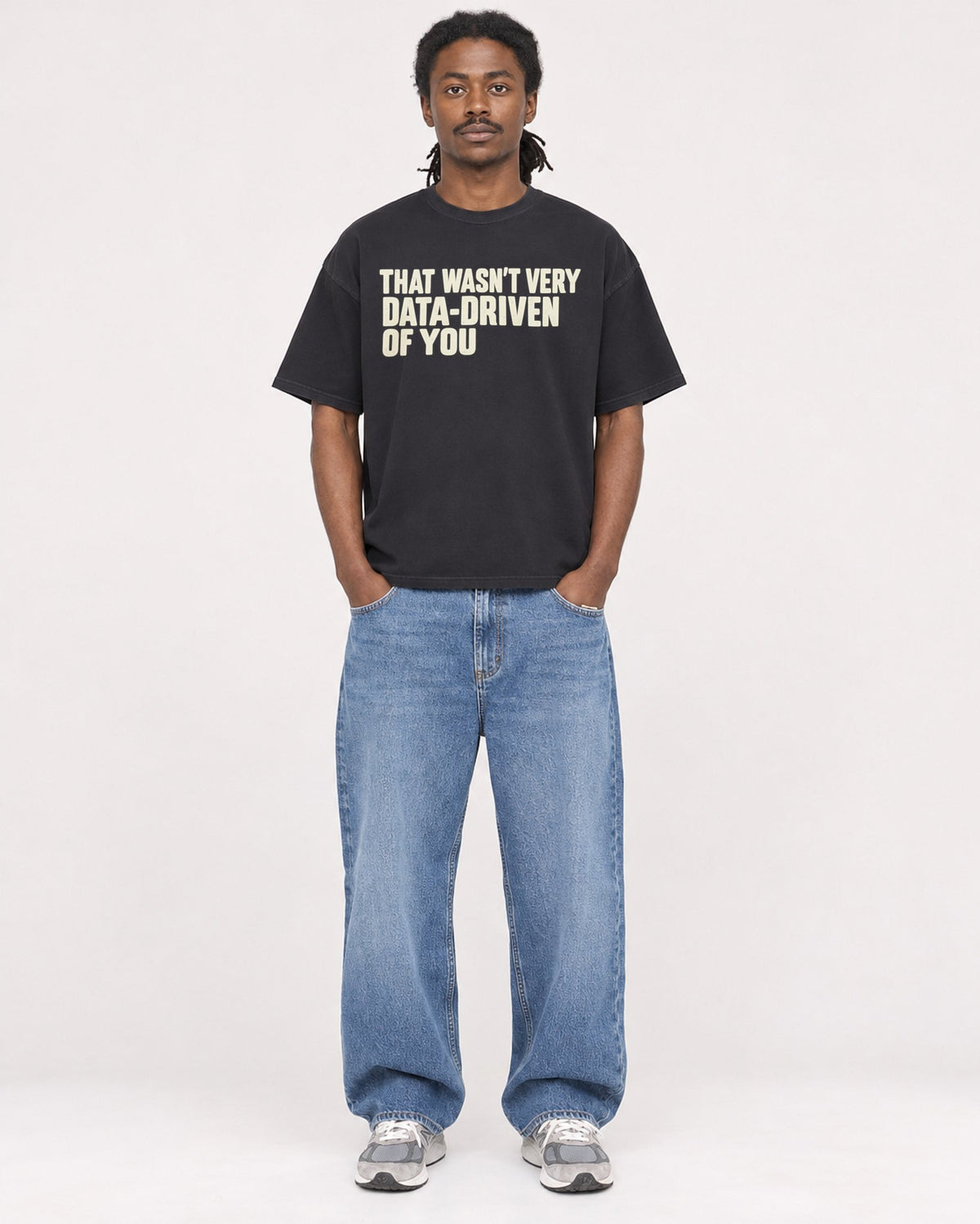 Mockup Boxy Heavyweight Tee Black male full-body 34