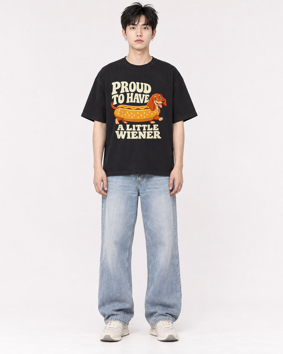 Mockup Boxy Heavyweight Tee Black male full-body 01