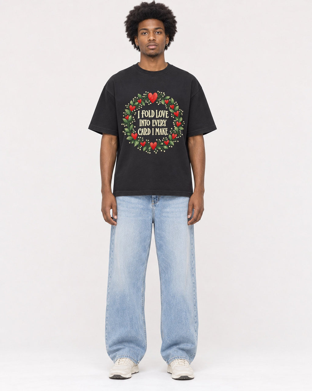 Mockup Boxy Heavyweight Tee Black male full-body 45
