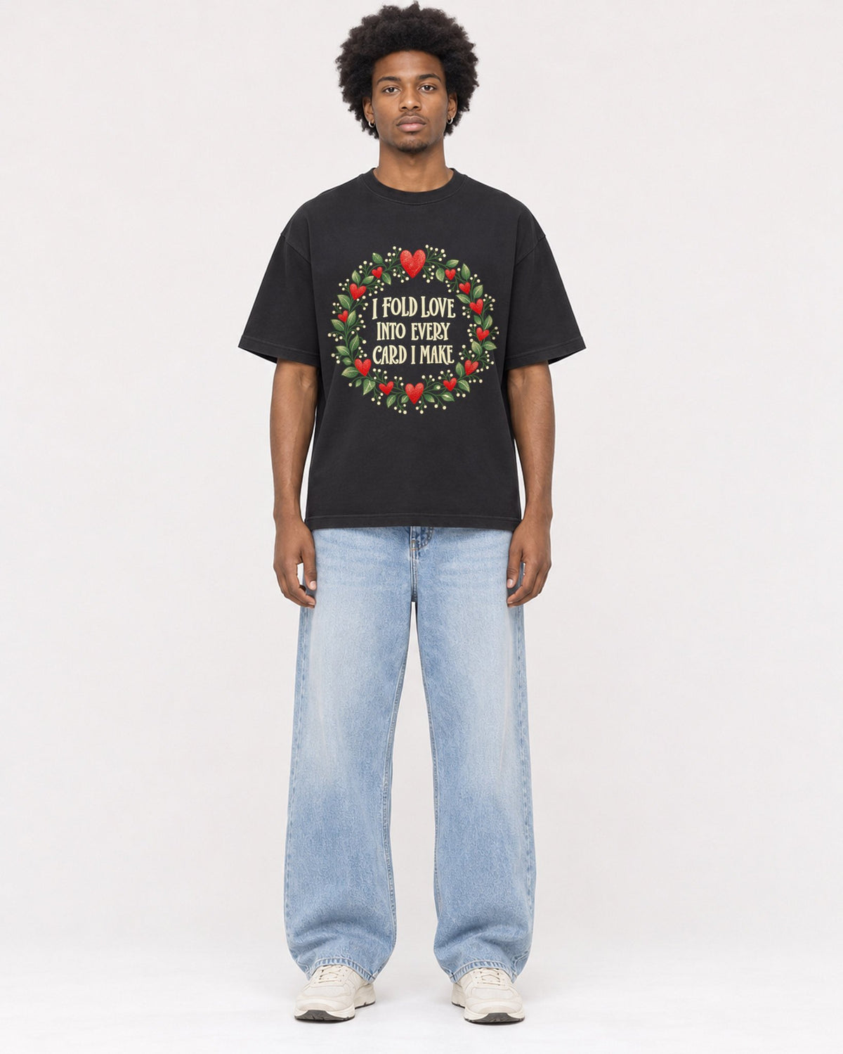 Mockup Boxy Heavyweight Tee Black male full-body 45