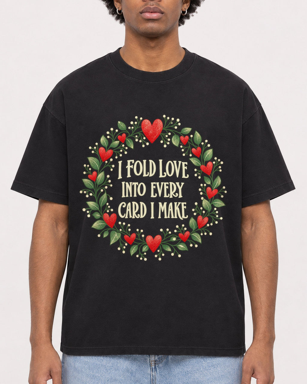 Mockup Boxy Heavyweight Tee Black male close-up 45