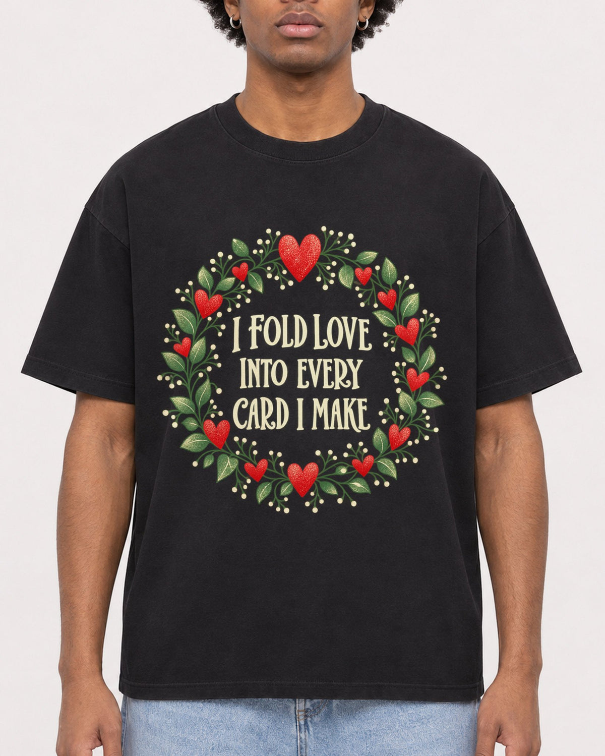 Mockup Boxy Heavyweight Tee Black male close-up 45