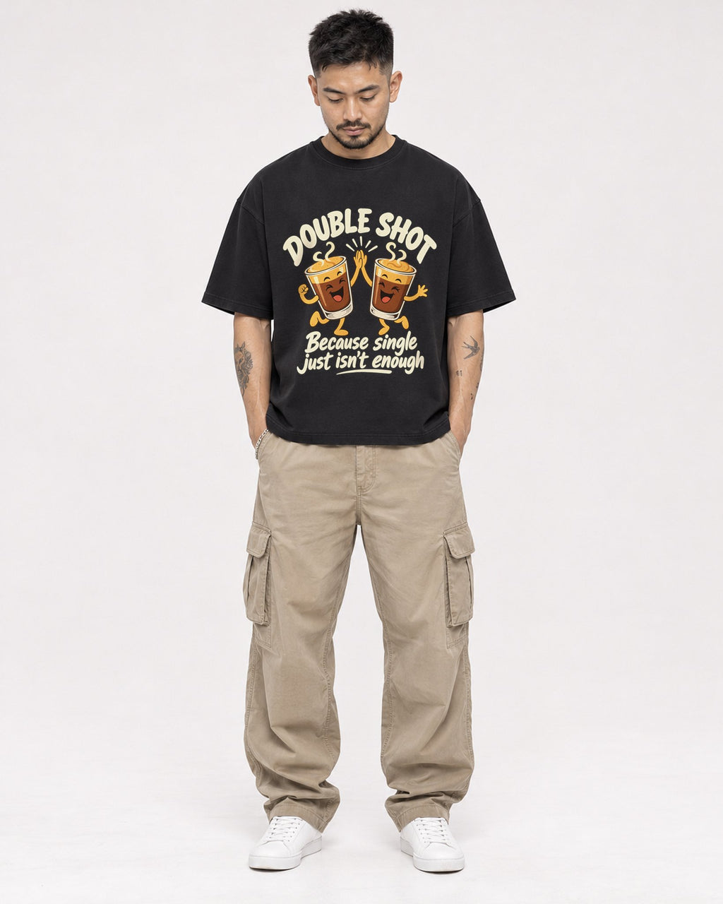 Mockup Boxy Heavyweight Tee Black male full-body 12