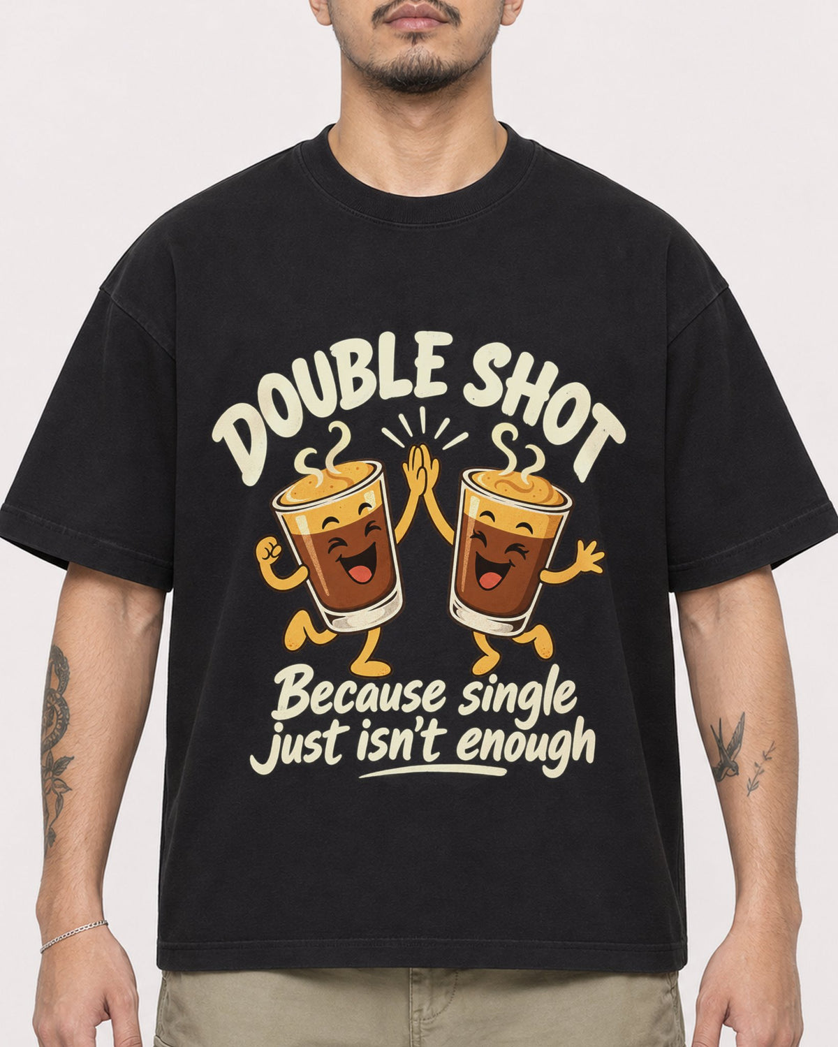 Mockup Boxy Heavyweight Tee Black male close-up 12