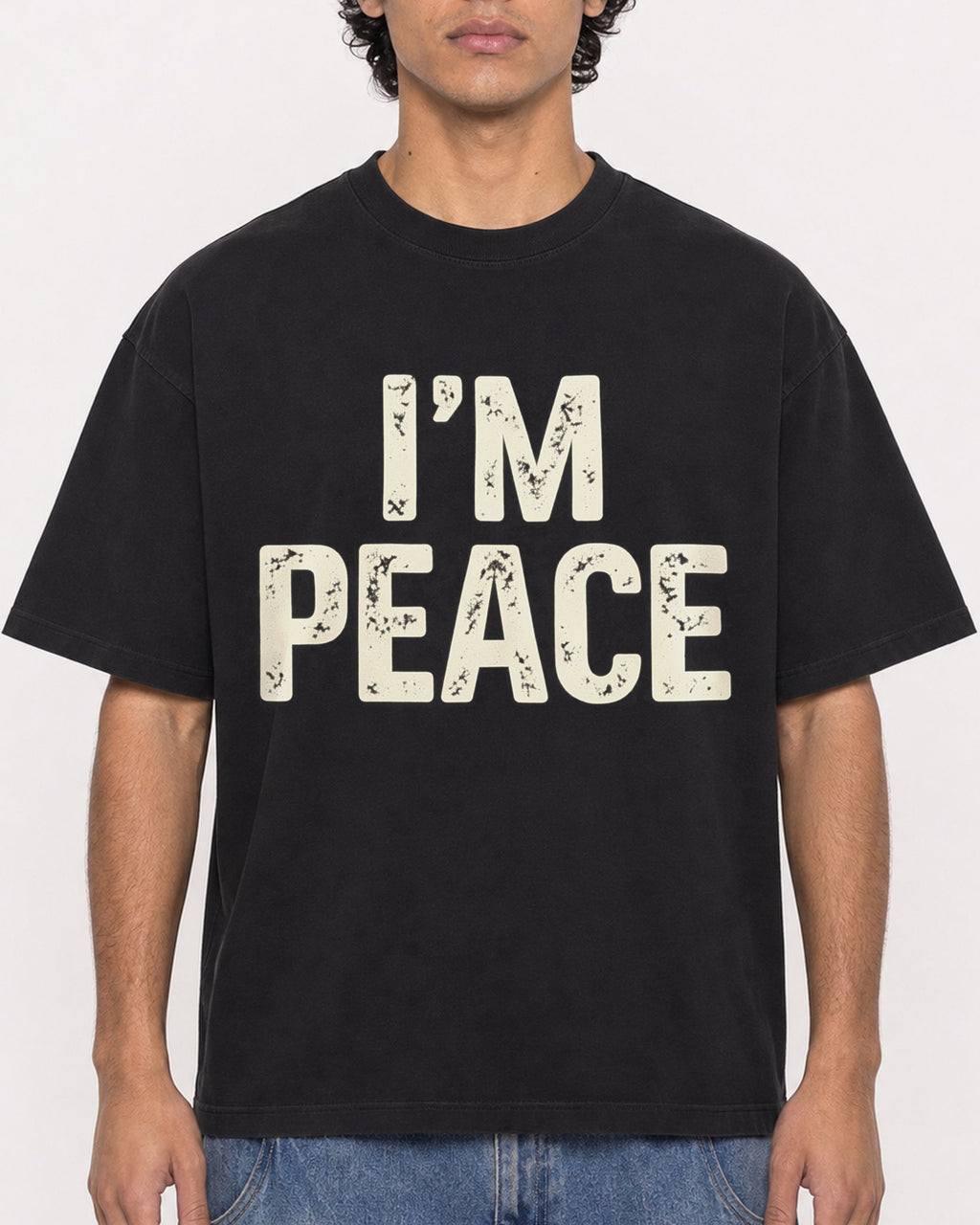 Mockup Boxy Heavyweight Tee Black male close-up 26
