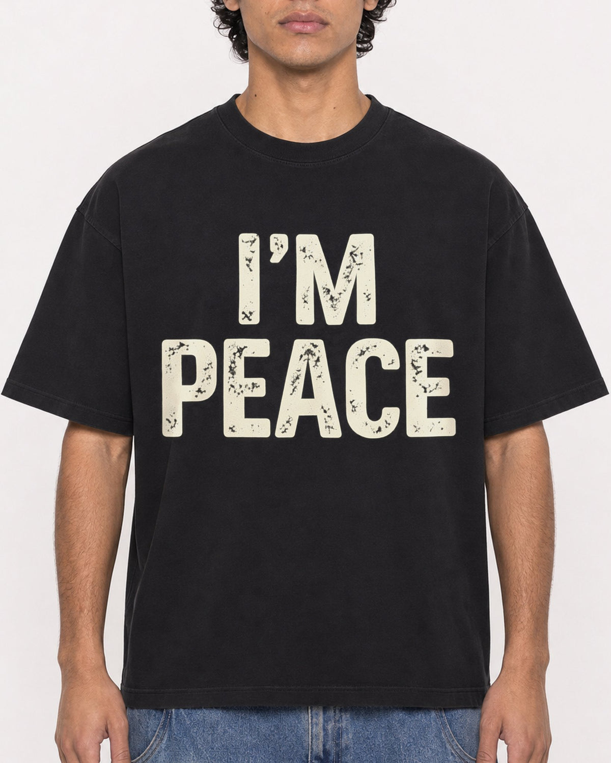 Mockup Boxy Heavyweight Tee Black male close-up 26