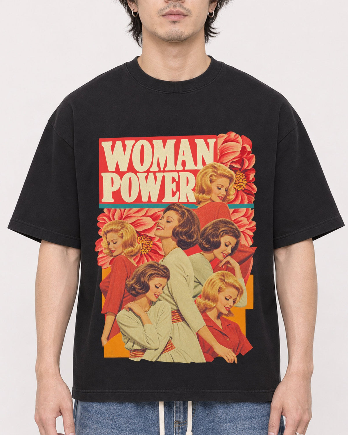 Mockup Boxy Heavyweight Tee Black male close-up 03