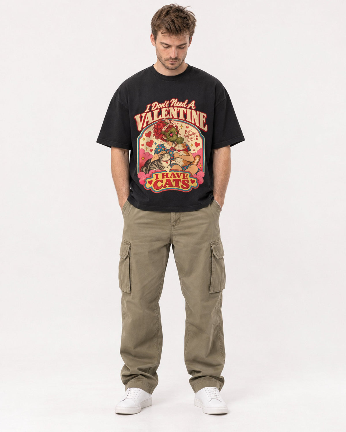 Mockup Boxy Heavyweight Tee Black male full-body 08