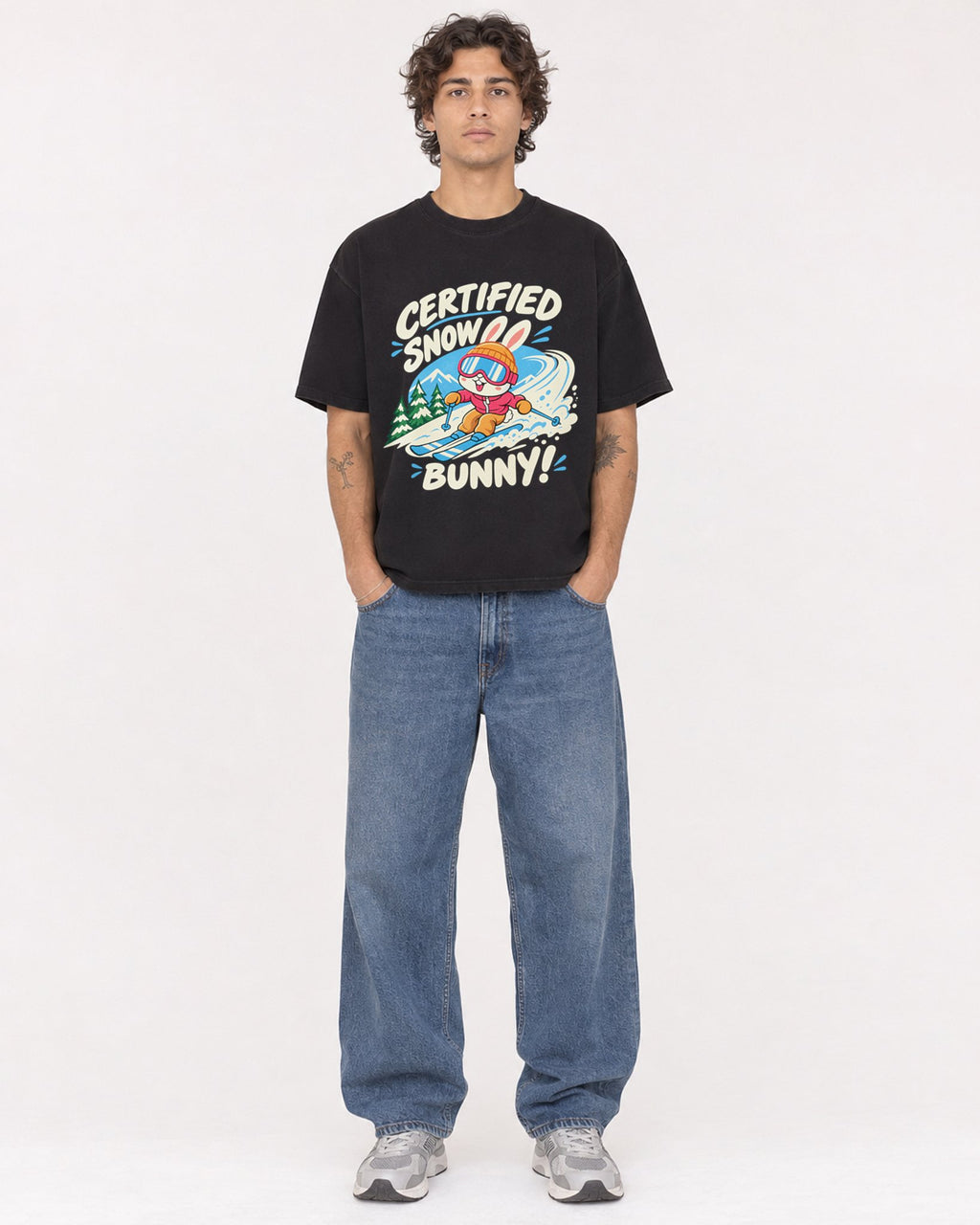 Mockup Boxy Heavyweight Tee Black male full-body 30