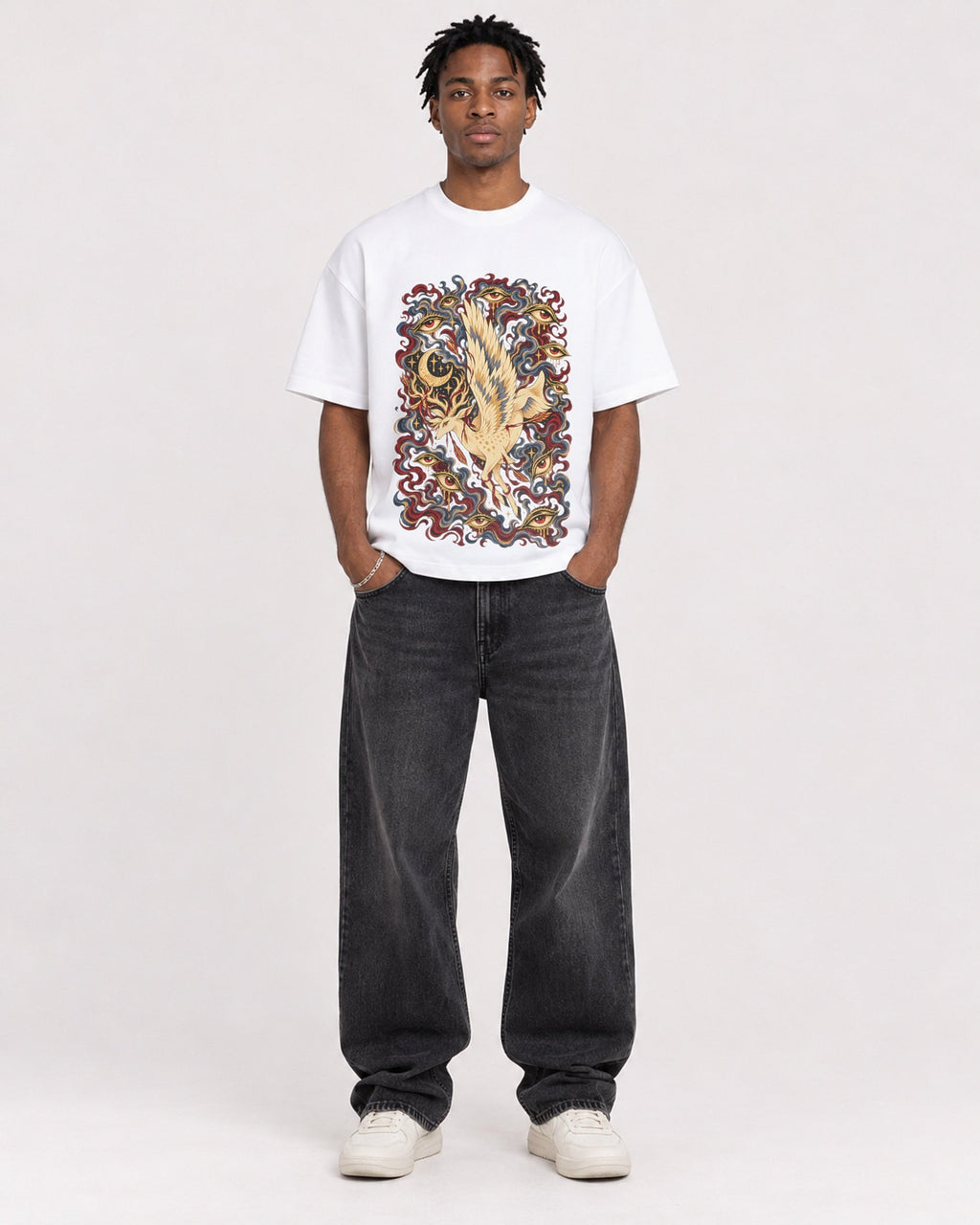 Mockup Boxy Heavyweight Tee White male full-body 05