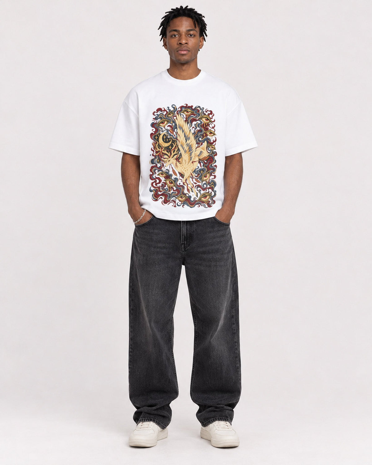 Mockup Boxy Heavyweight Tee White male full-body 05