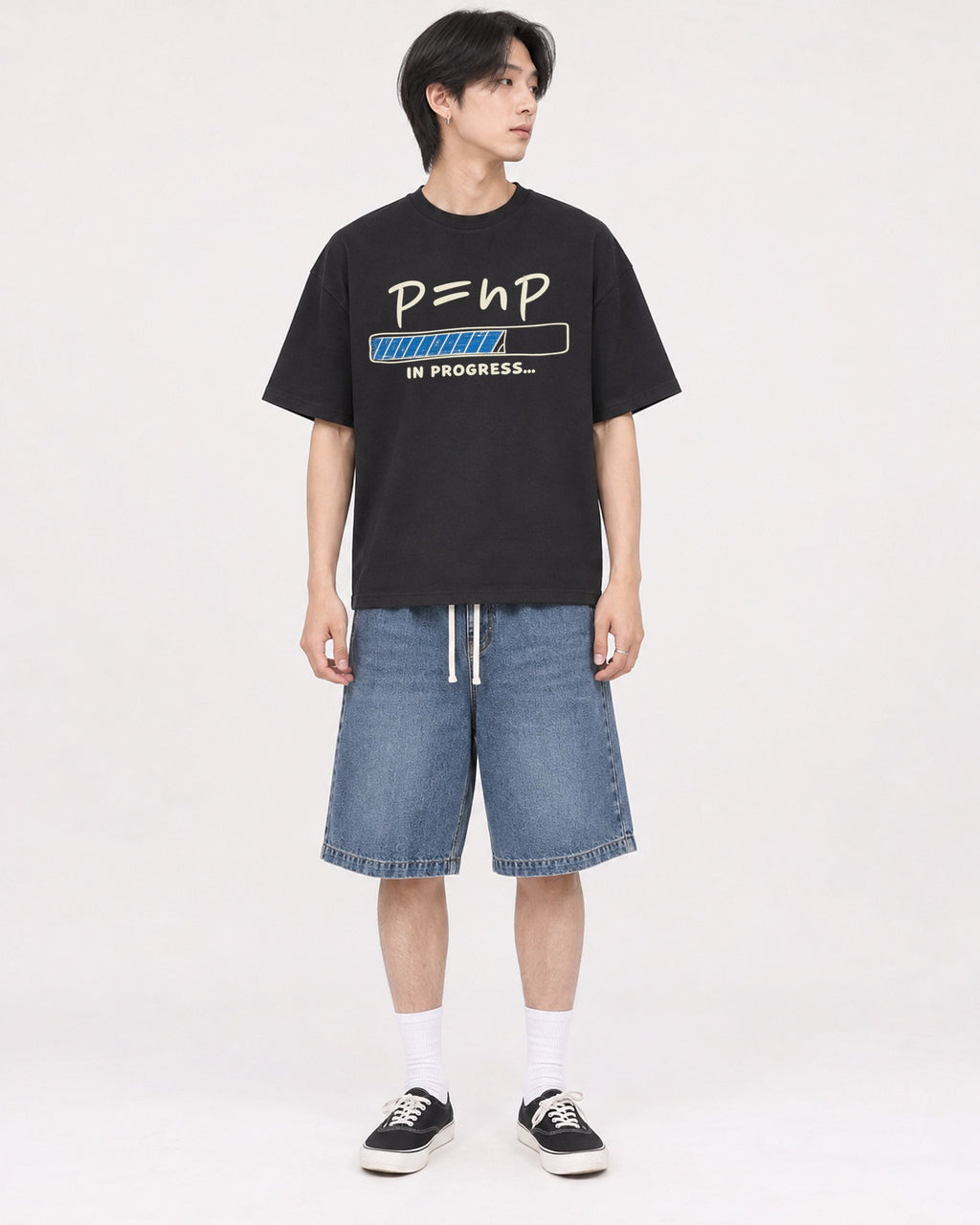 Mockup Boxy Heavyweight Tee Black male full-body 11