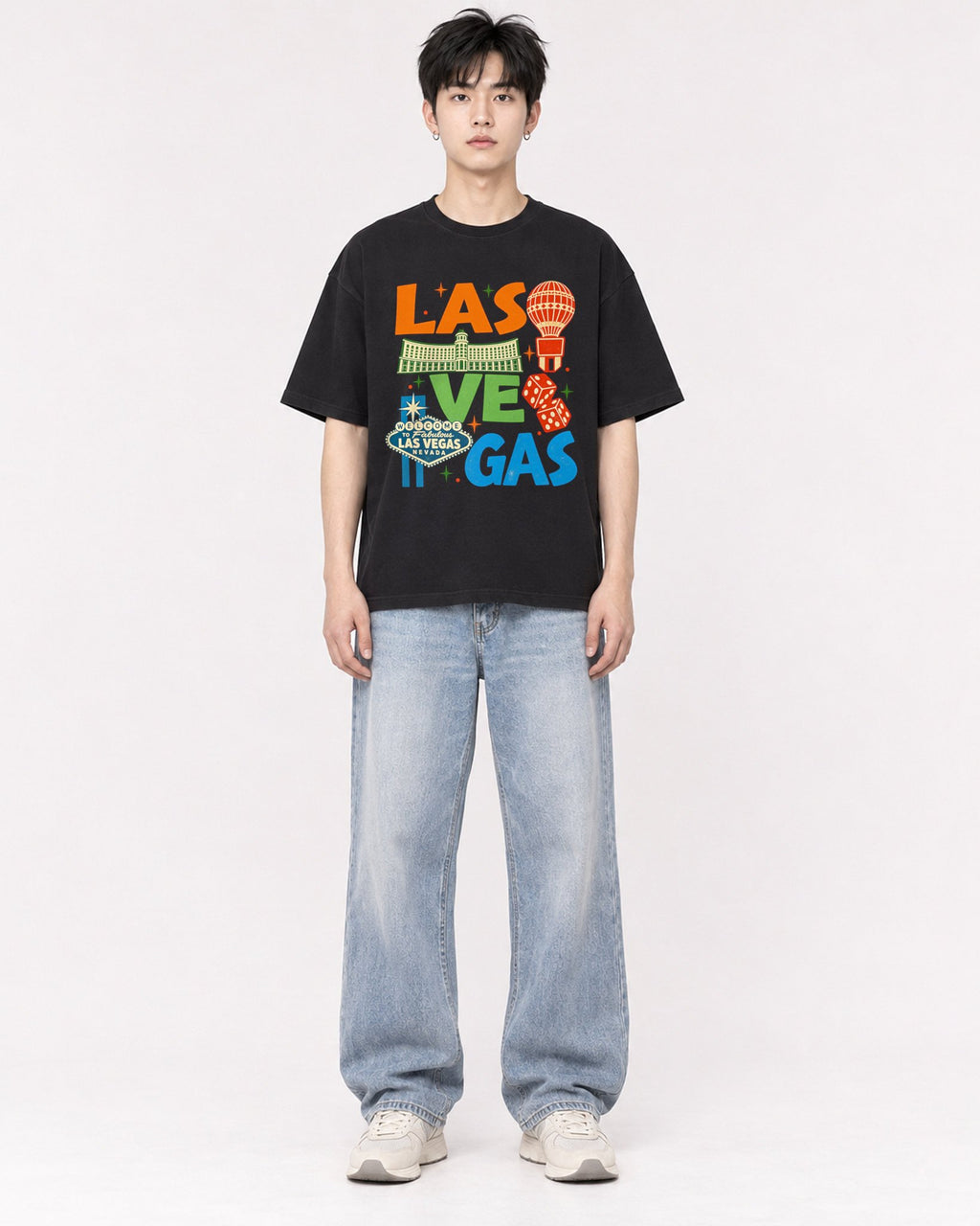 Mockup Boxy Heavyweight Tee Black male full-body 01