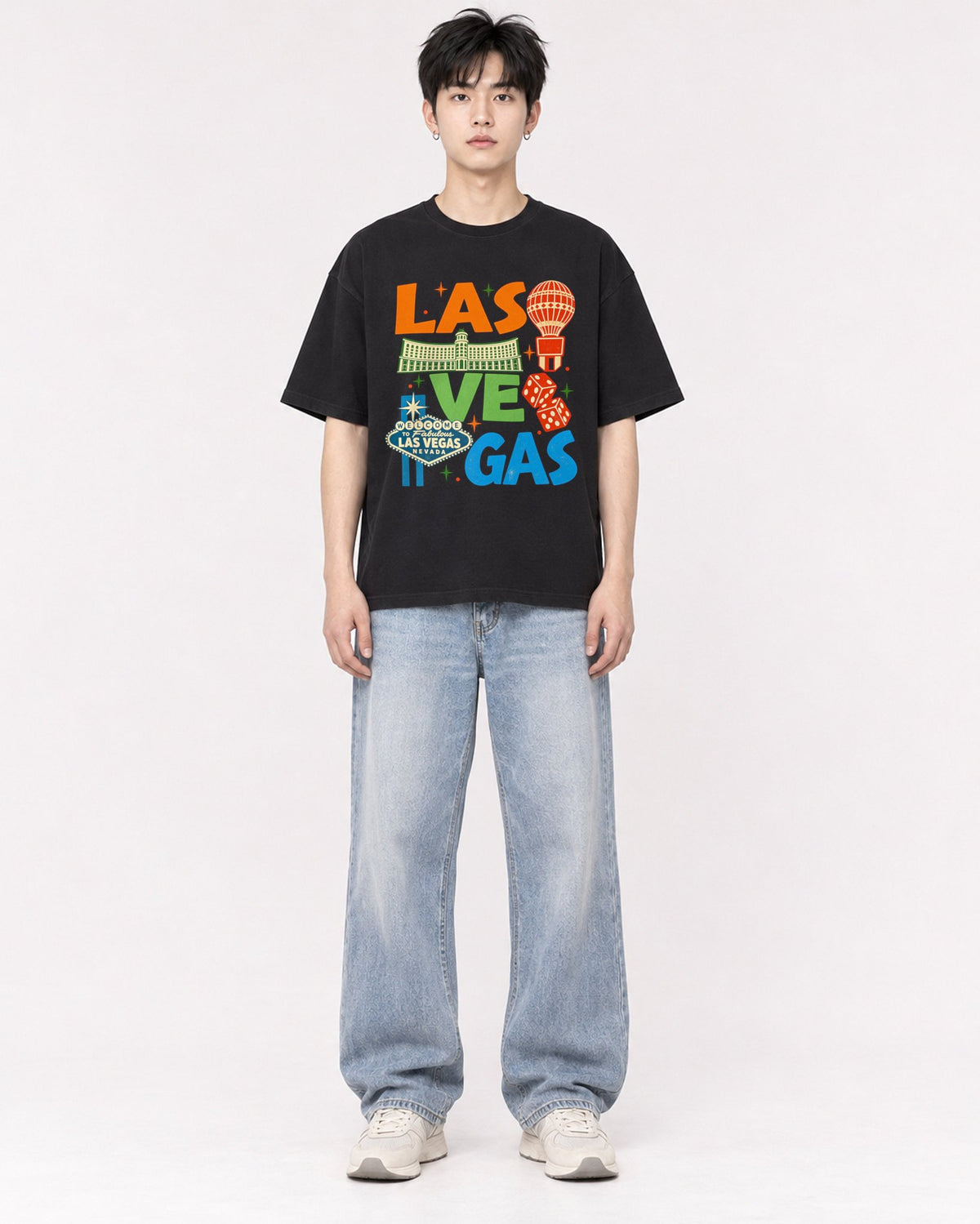 Mockup Boxy Heavyweight Tee Black male full-body 01