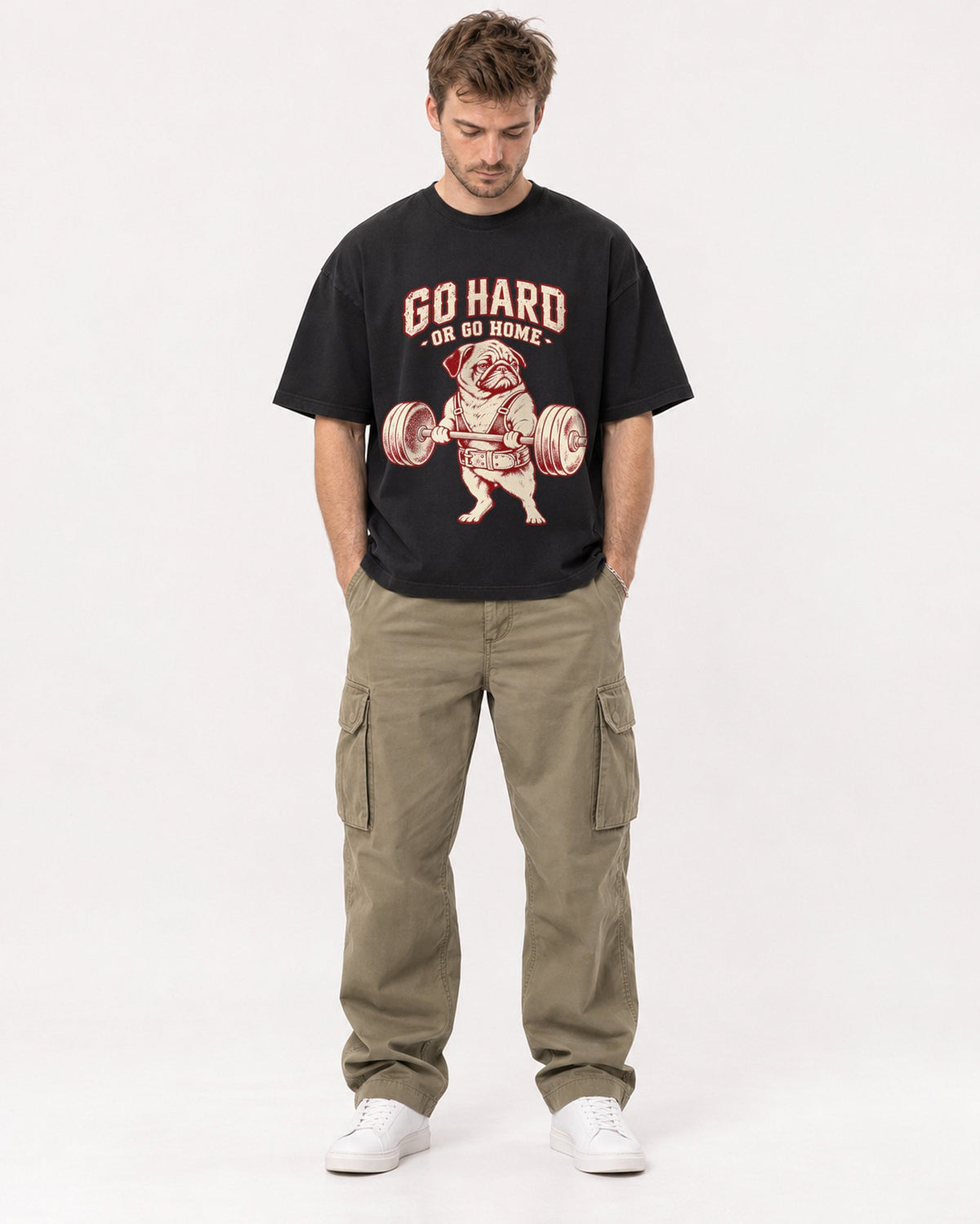 Mockup Boxy Heavyweight Tee Black male full-body 08