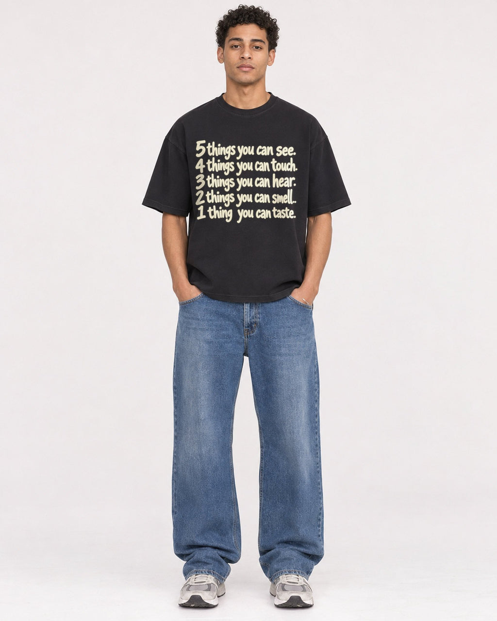 Mockup Boxy Heavyweight Tee Black male full-body 10