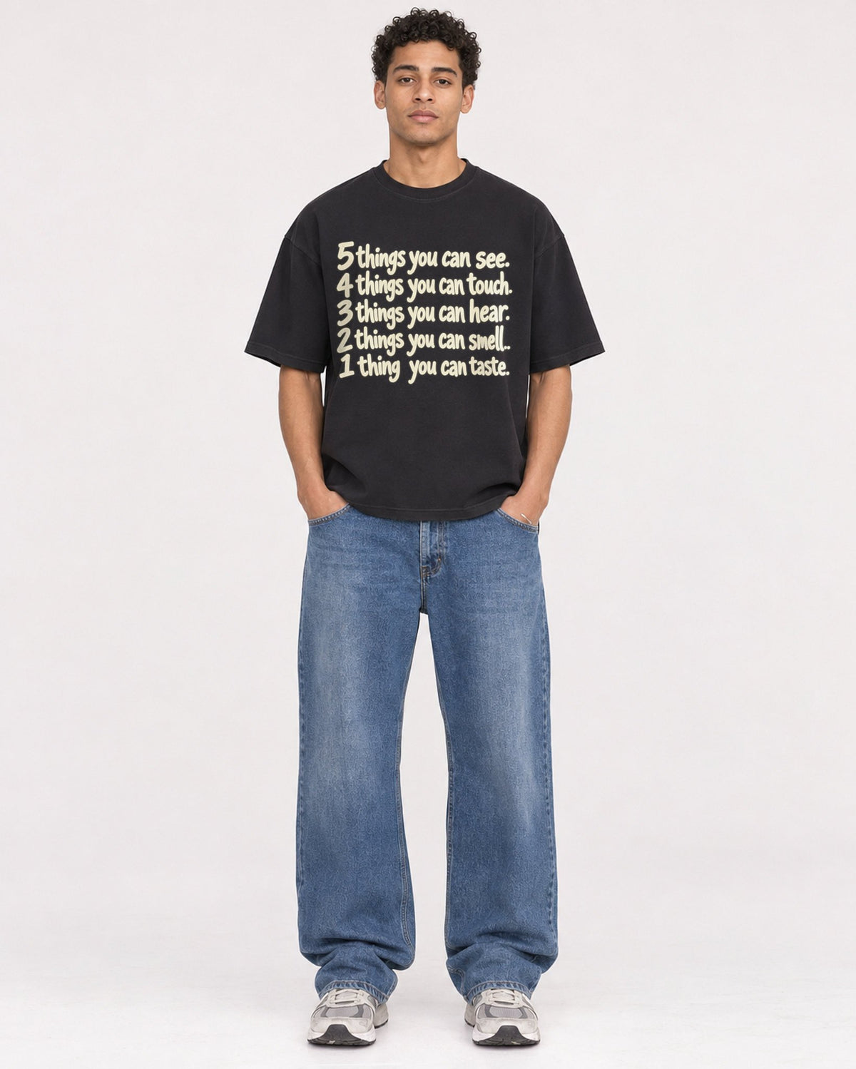 Mockup Boxy Heavyweight Tee Black male full-body 10