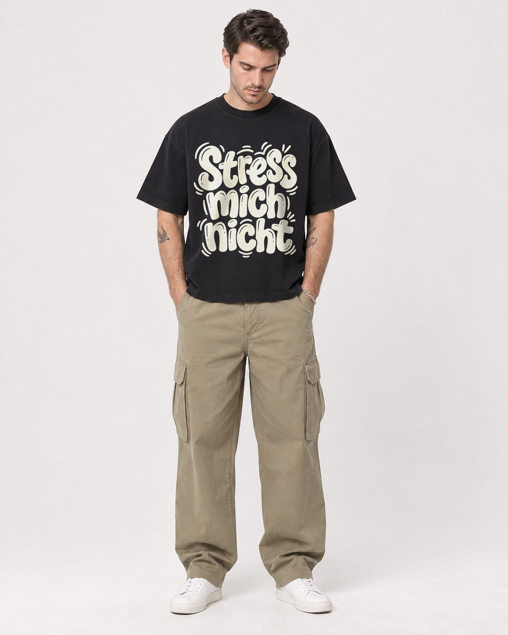 Mockup Boxy Heavyweight Tee Black male full-body 48