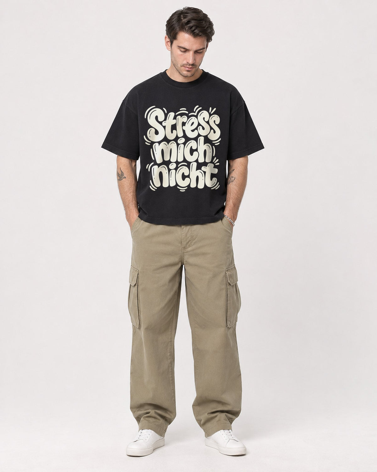 Mockup Boxy Heavyweight Tee Black male full-body 48