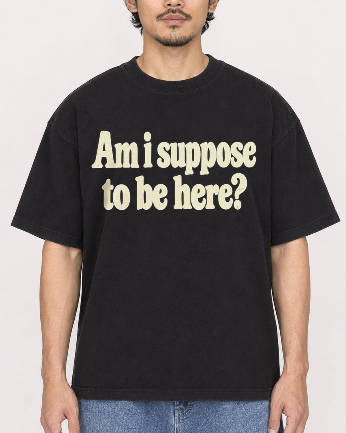 Mockup Boxy Heavyweight Tee Black male close-up 02