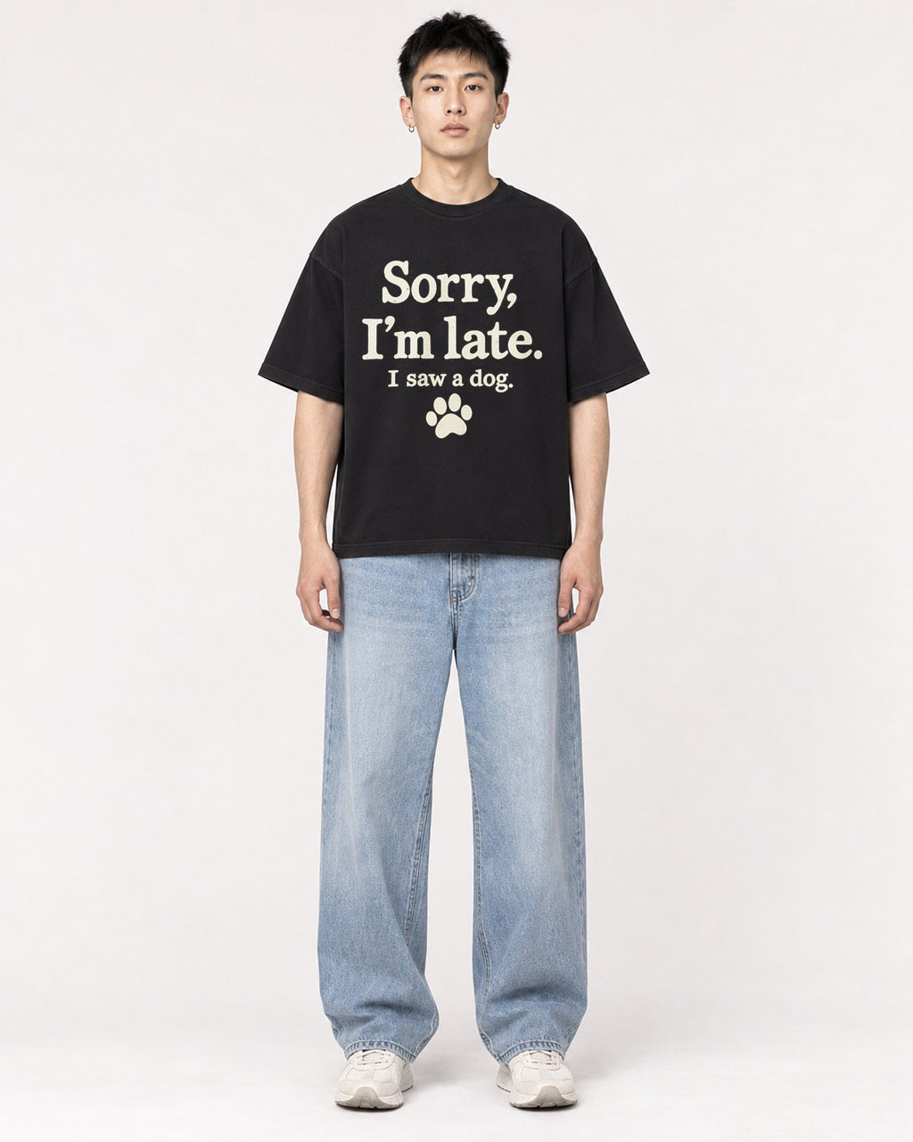Mockup Boxy Heavyweight Tee Black male full-body 21