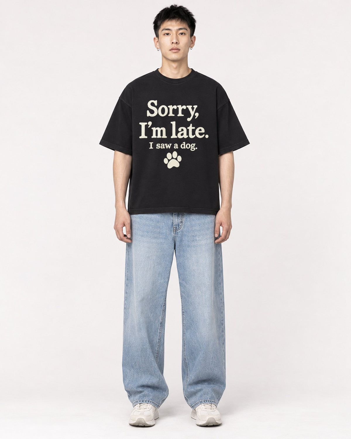 Mockup Boxy Heavyweight Tee Black male full-body 21