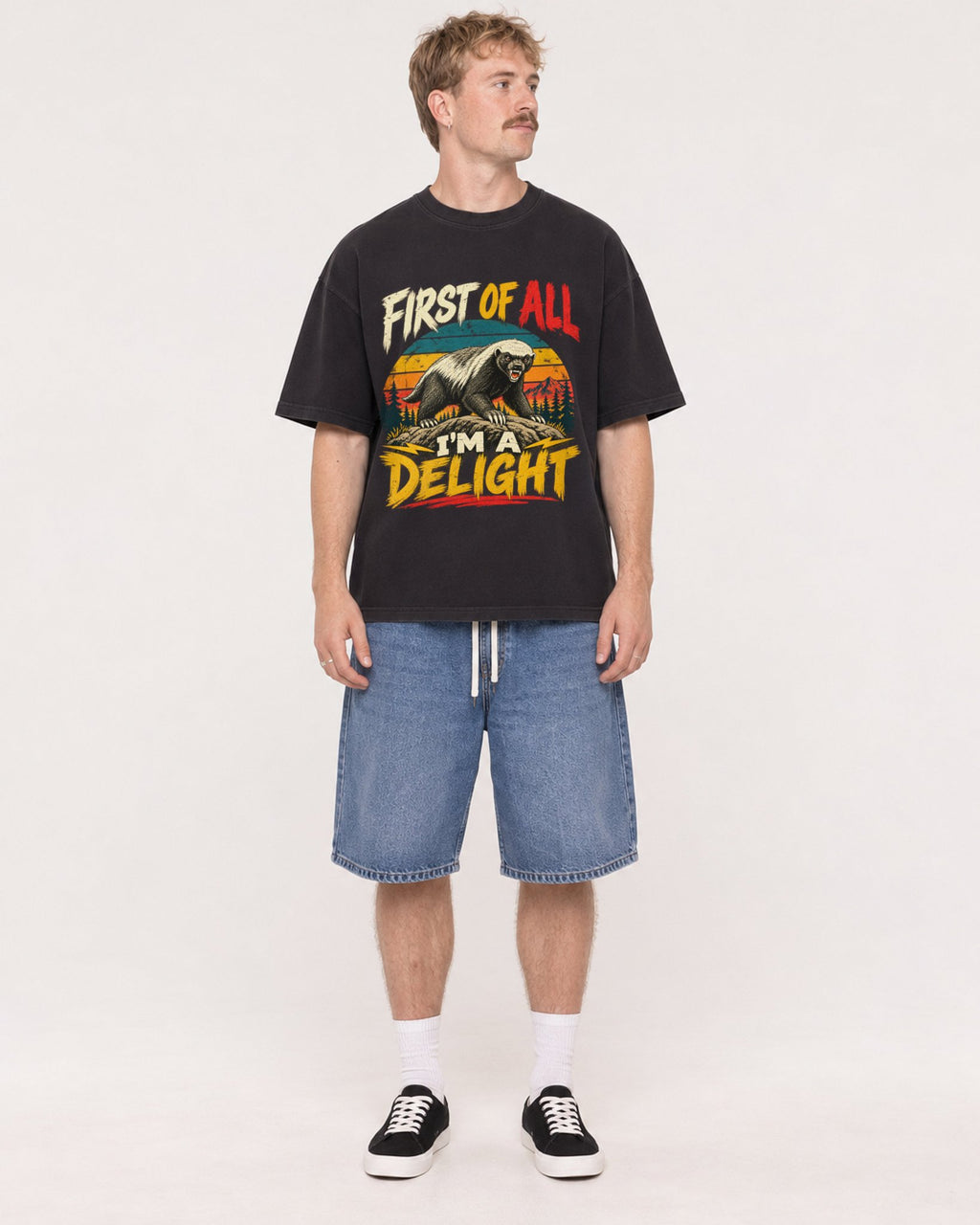 Mockup Boxy Heavyweight Tee Black male full-body 19