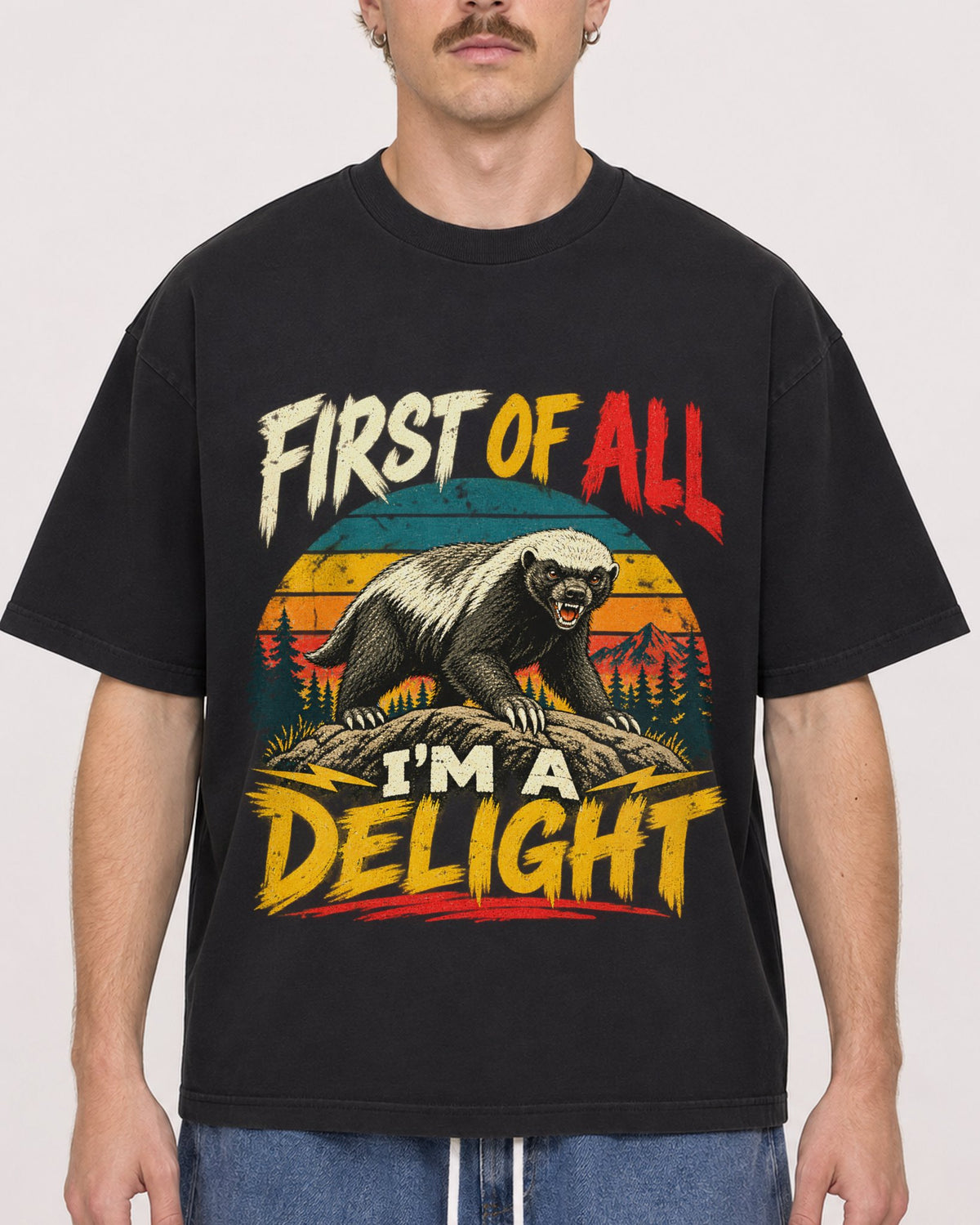 Mockup Boxy Heavyweight Tee Black male close-up 19