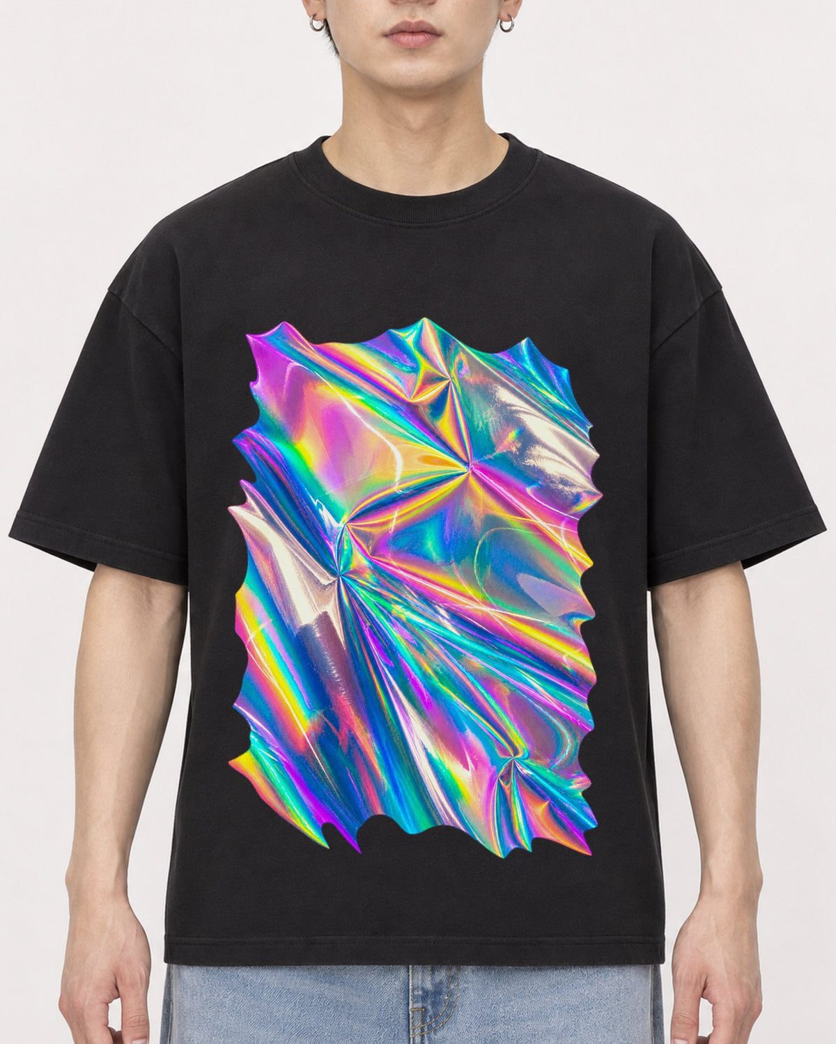 Mockup Boxy Heavyweight Tee Black male close-up 01