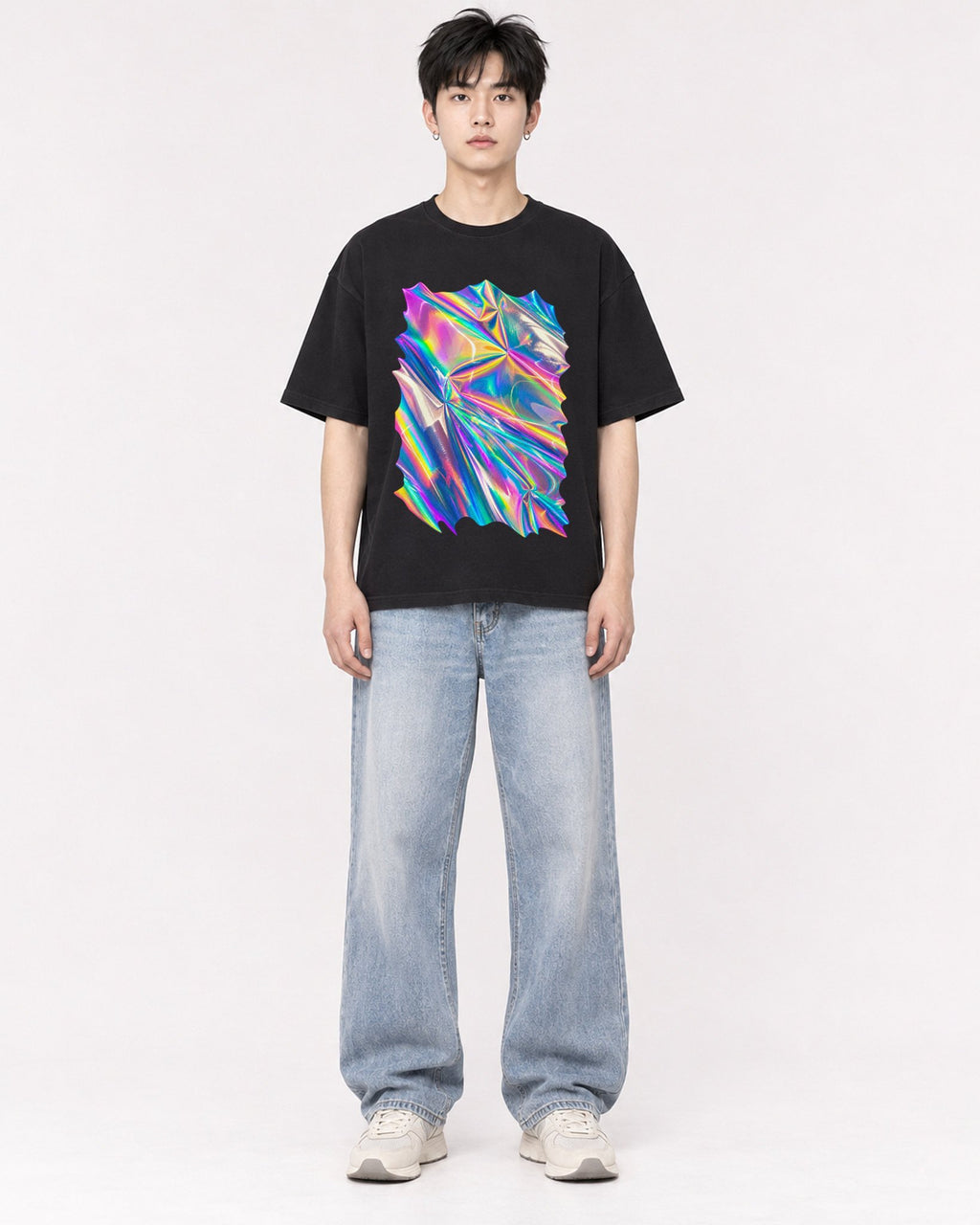 Mockup Boxy Heavyweight Tee Black male full-body 01