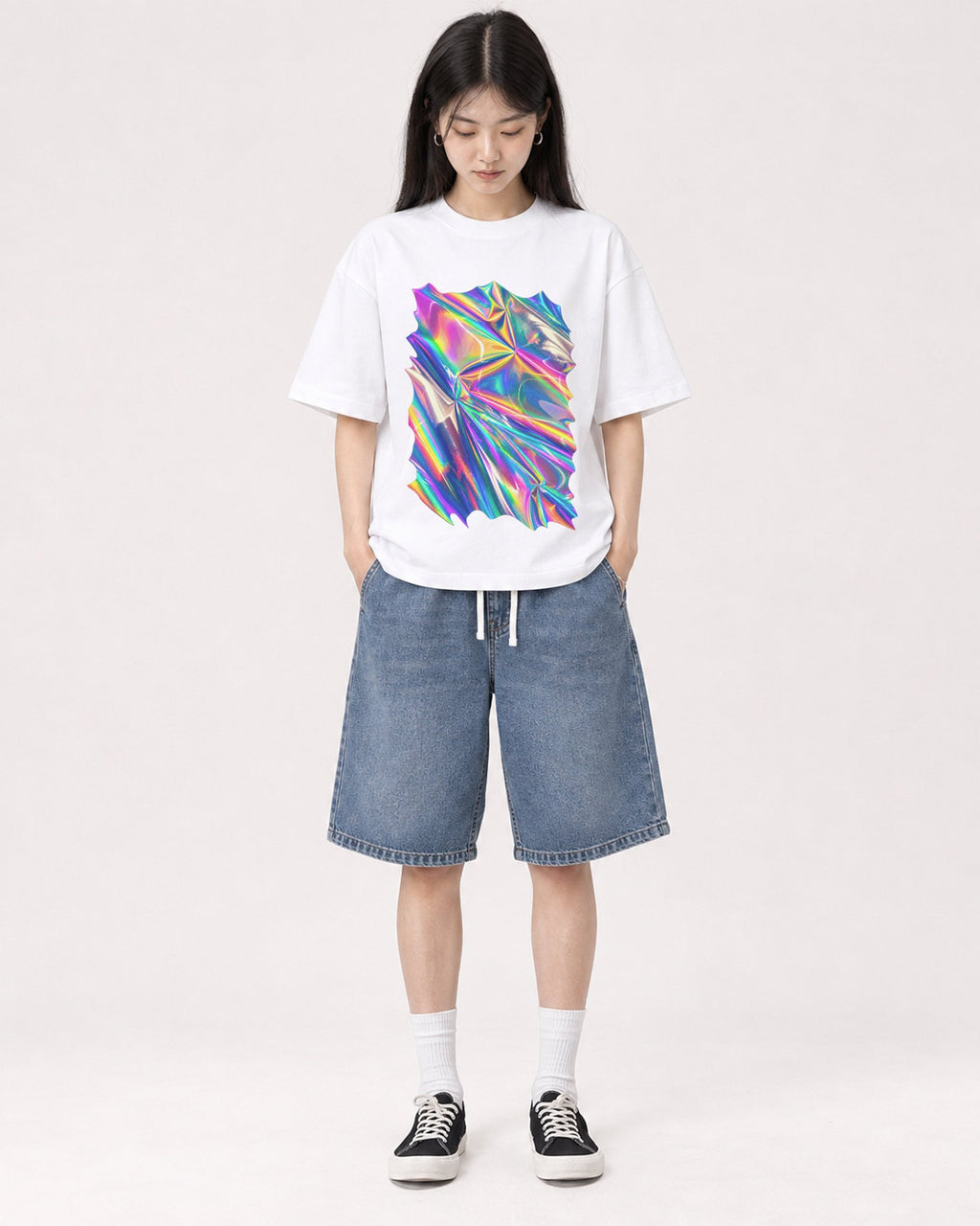 Mockup Boxy Heavyweight Tee White female full-body 01
