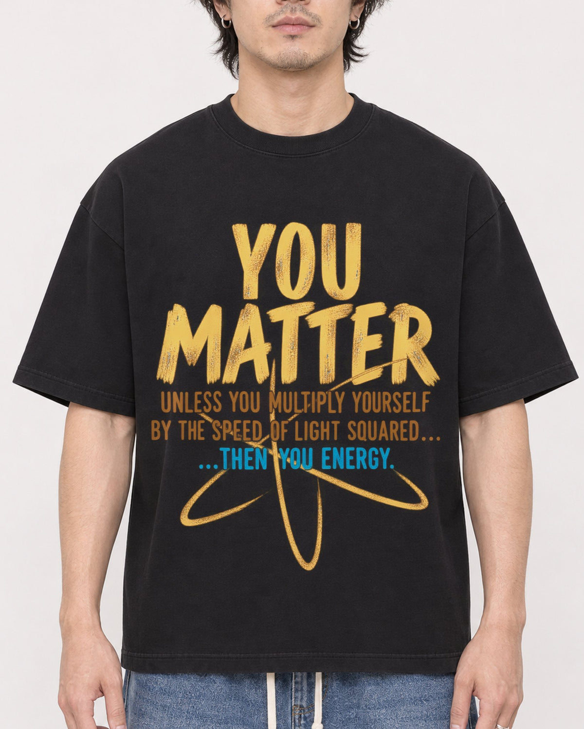 Mockup Boxy Heavyweight Tee Black male close-up 03