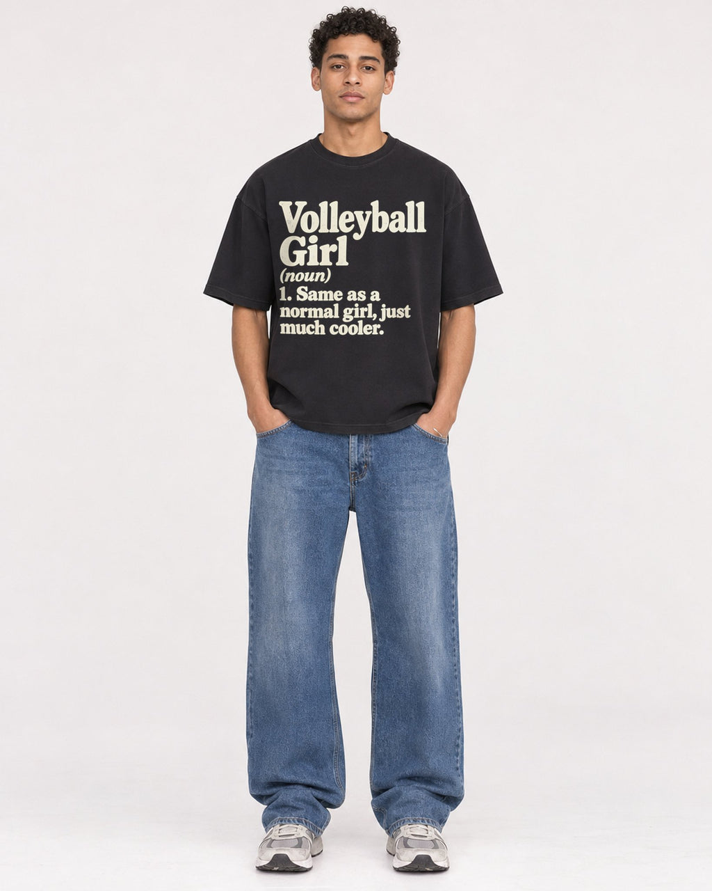 Mockup Boxy Heavyweight Tee Black male full-body 10