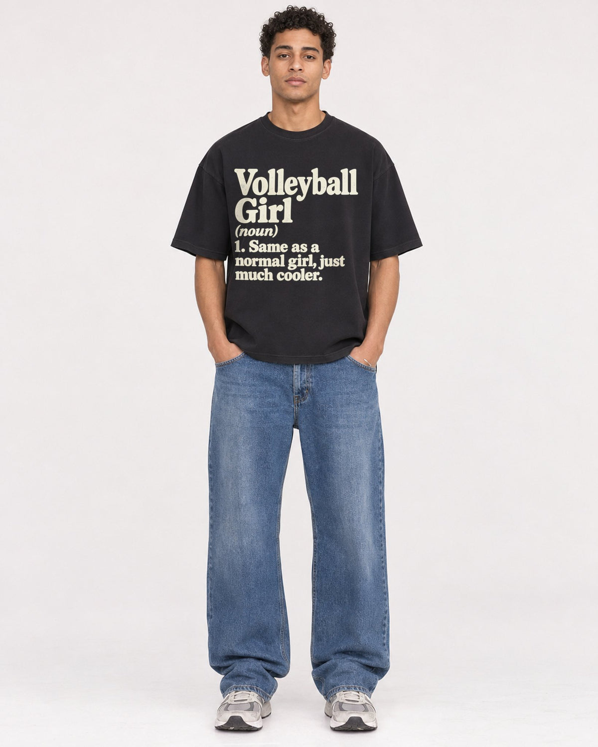 Mockup Boxy Heavyweight Tee Black male full-body 10