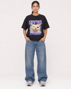 Mockup Boxy Heavyweight Tee Black female full-body 16