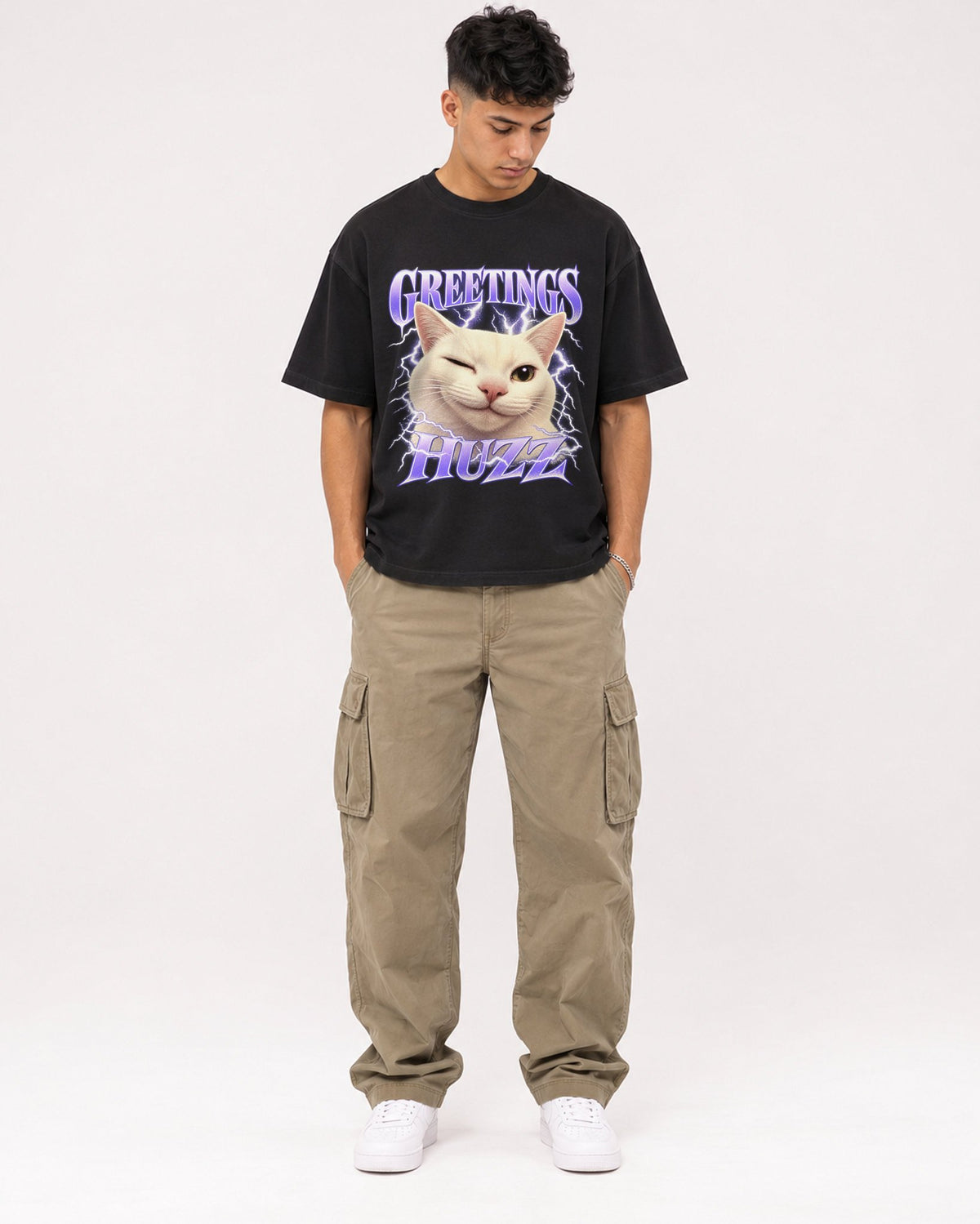 Mockup Boxy Heavyweight Tee Black male full-body 16