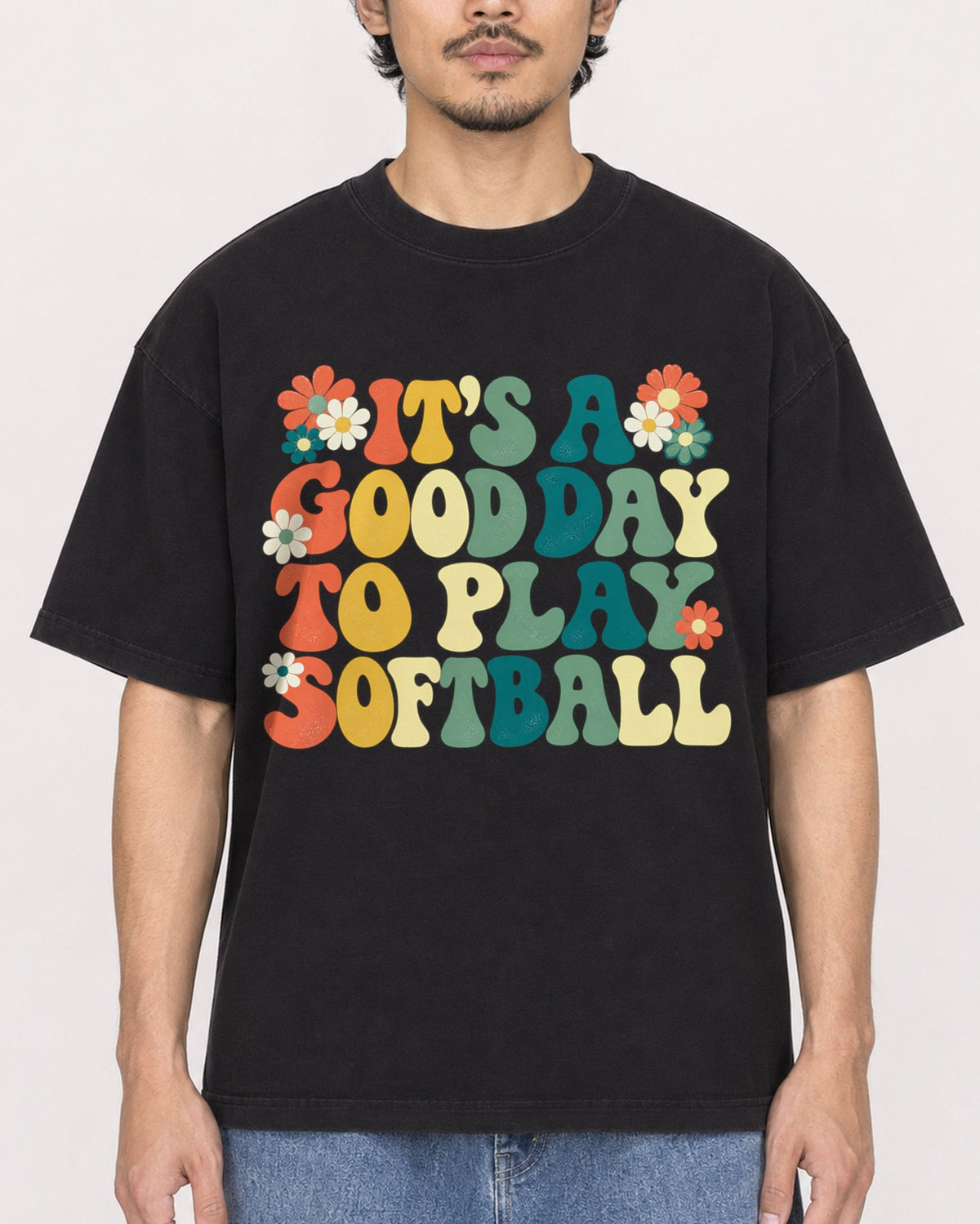 Mockup Boxy Heavyweight Tee Black male close-up 02
