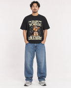 Mockup Boxy Heavyweight Tee Black male full-body 02