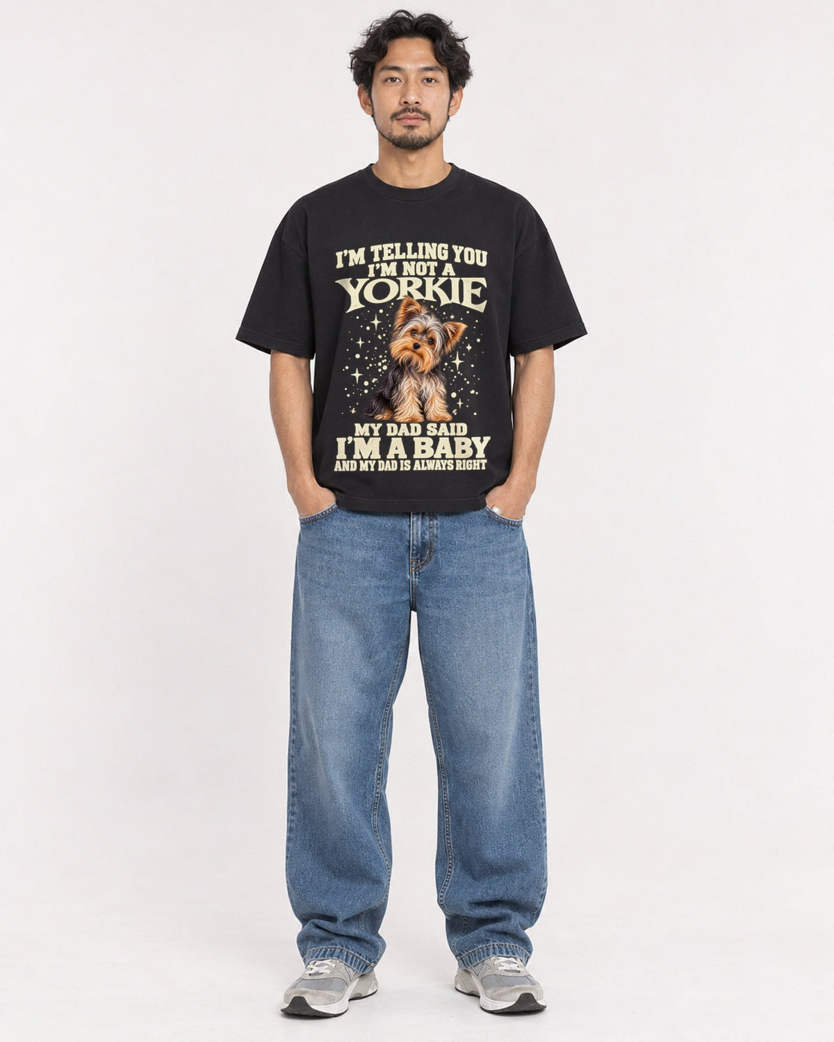 Mockup Boxy Heavyweight Tee Black male full-body 02