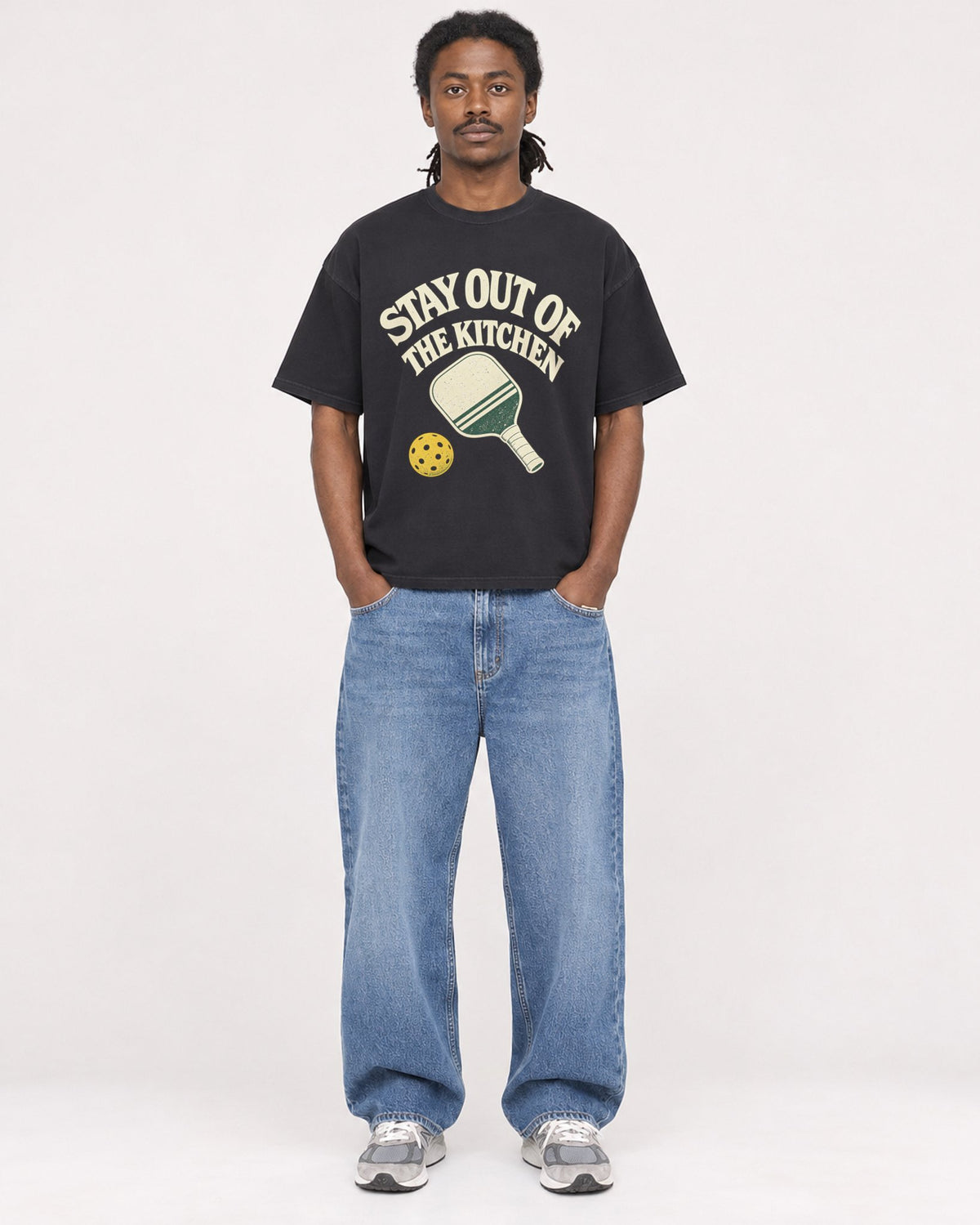Mockup Boxy Heavyweight Tee Black male full-body 34