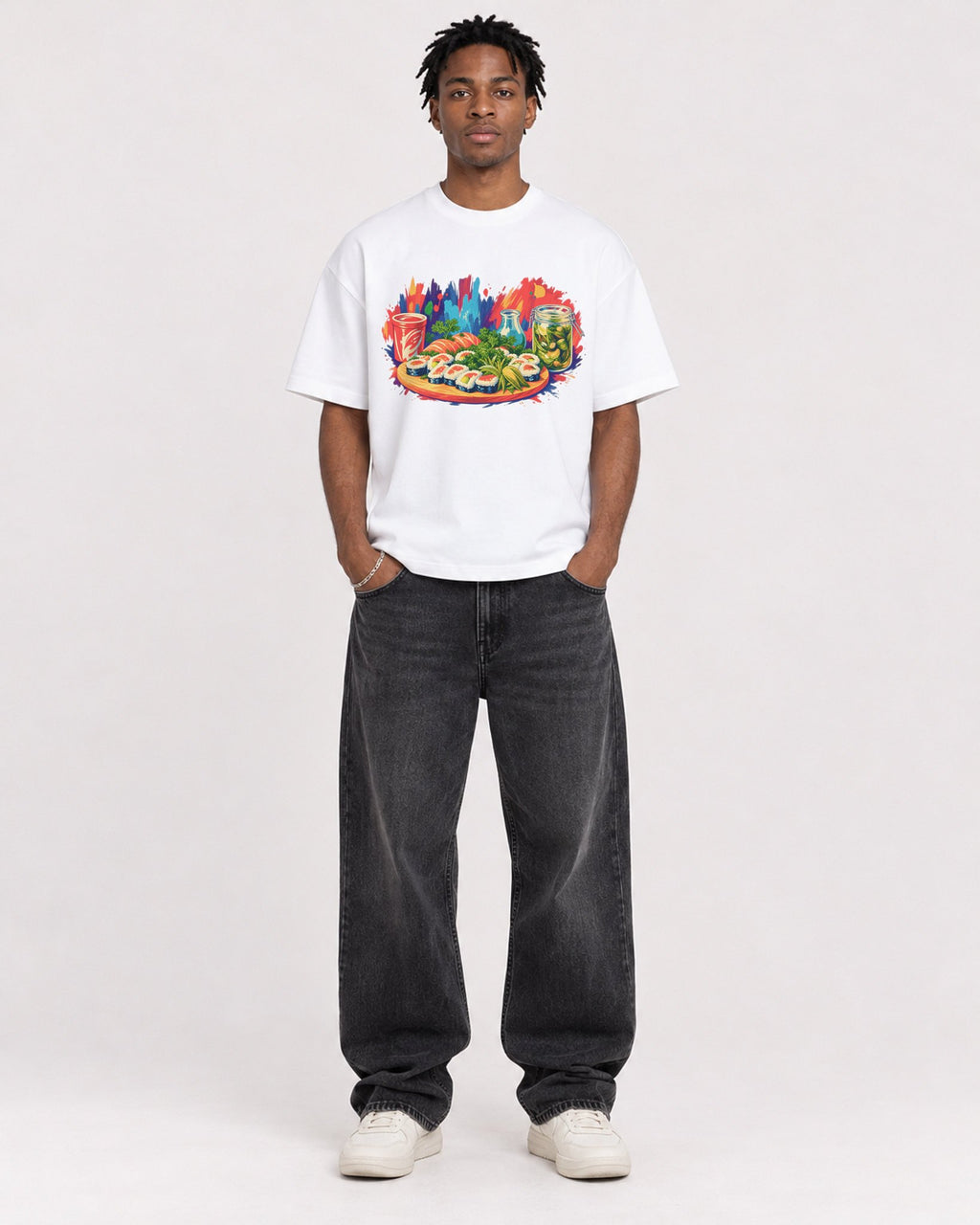 Mockup Boxy Heavyweight Tee White male full-body 05