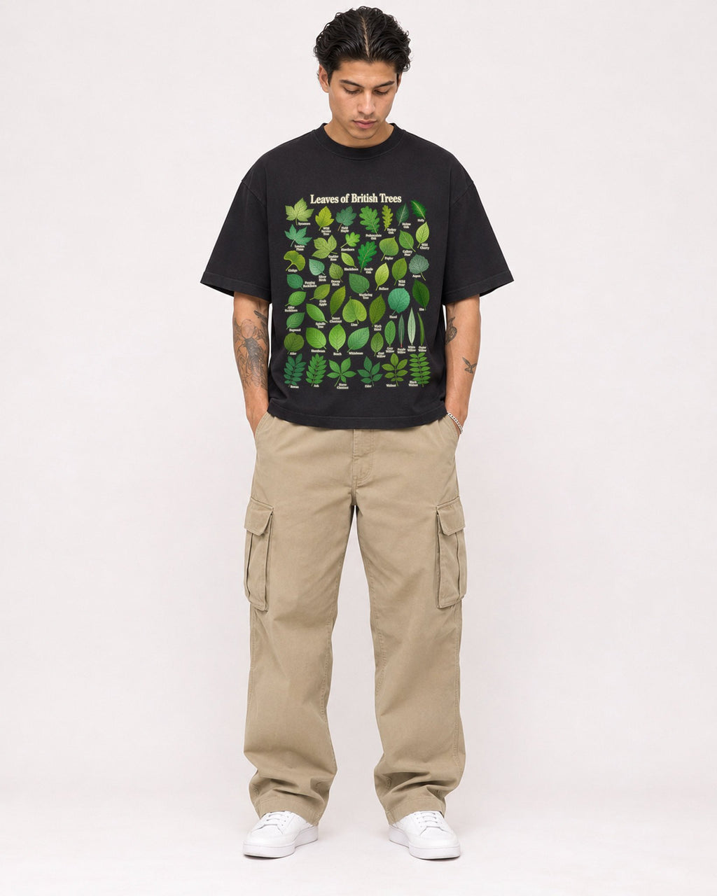 Mockup Boxy Heavyweight Tee Black male full-body 36