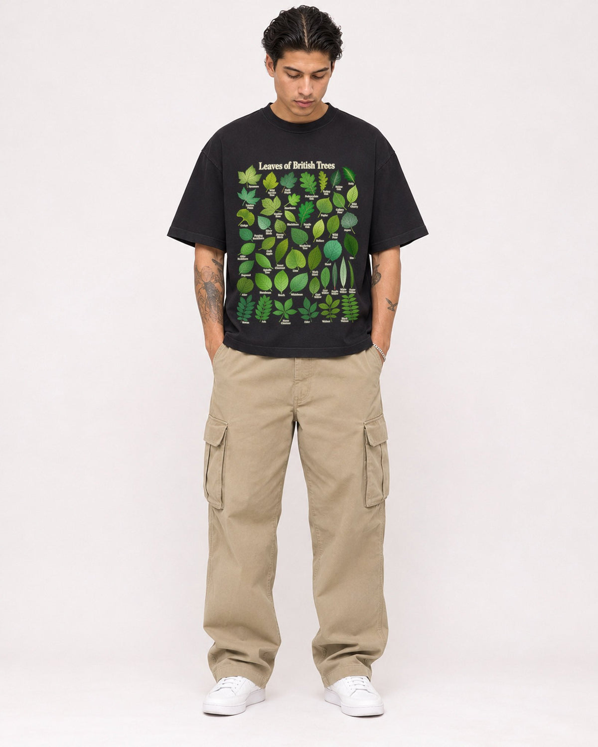 Mockup Boxy Heavyweight Tee Black male full-body 36